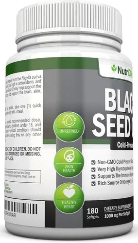 Miniatura 4 de Aceite de semilla negra – 1000 mg – 180 cápsulas blandas – Cápsulas de semillas de comino negro sin OMG prensadas en frío – Contenido súper alto