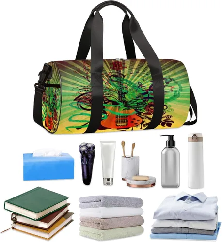 Miniatura 2 de Grunge - Bolsa de lona musical retro con correa de hombro desmontable, bolsa deportiva para gimnasio, bolsa deportiva para estudiantes, 17.6 x 9 x 9