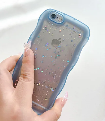 Miniatura 6 de Qokey Funda para iPhone 6S, iPhone 6 de 4.7 pulgadas, diseño rizado y ondulado, transparente con purpurina y estrellas, brillante, lindo