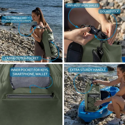 Miniatura 2 de EARTH&RIVER Mochila seca de alta calidad, extra gruesa, protección para todas las actividades acuáticas y campamentos, bolsa seca ligera flotante