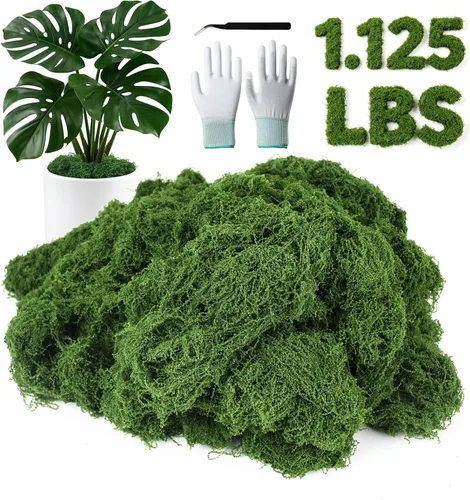 MGLIFEUL Musgo artificial artificial de 1.125 libras para manualidades, plantas de interior con guantes antiadherentes y pinzas, musgo artificial