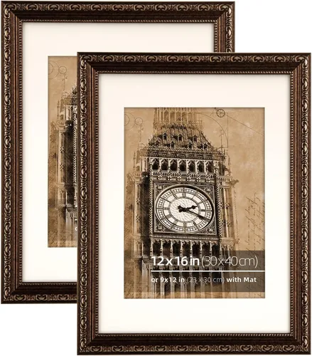 Miniatura 19 de Marco de fotos clásico de bronce vintage de 8 x 10 pulgadas con detalles de scroll plateado, con paspartú para fotos de 5 x 7 pulgadas, hecho