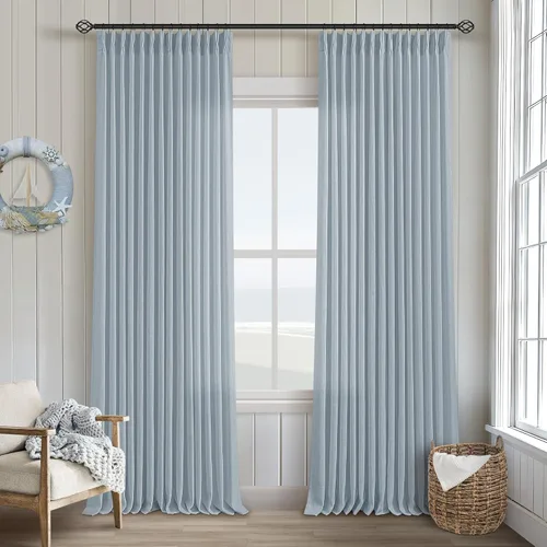 Miniatura 82 de Cortinas de lino natural con pliegues fruncidos de 120 pulgadas de largo para sala de estar, cortinas plisadas con ganchos y lengüeta trasera