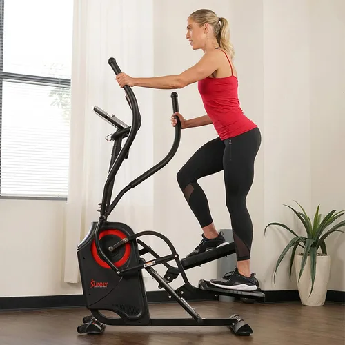 Miniatura 13 de Sunny Health & Fitness Cardio Climber Stepping Máquina de ejercicio elíptica para el hogar con 8 niveles de resistencia magnética, monitor de Negro
