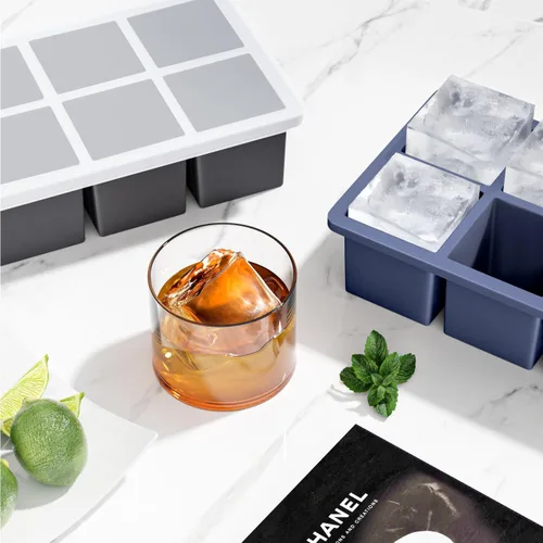 Miniatura 2 de Bandeja grande para cubitos de hielo para whisky: FDDBI Molde grande cuadrado para cubitos de hielo para cóctel - Paquete de 3 bandejas de silicona