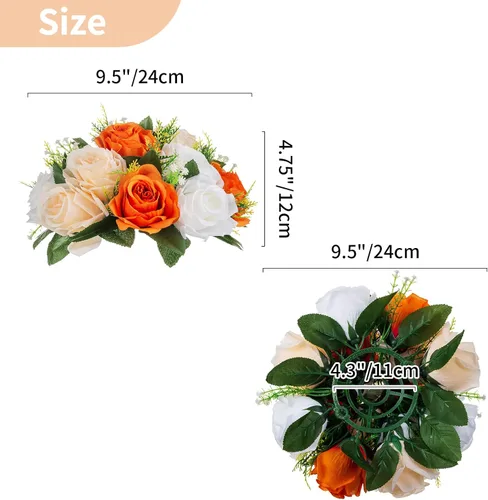 Miniatura 5 de NUPTIO Ramo de Arreglos de Bolas de Flores - 10 Piezas de 9.5 pulgadas de Diámetro Bolas de Flores Falsas Naranjas de Rosas para Centros de Mesa