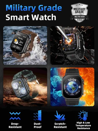 Miniatura 5 de KPEP Military Watches for Men (2 Straps), 2.01" Fitness Tracker Watch with LED Flashlight, 100 Days Battery, Compass, SpO2 Heart Rate Monitor, Sleep