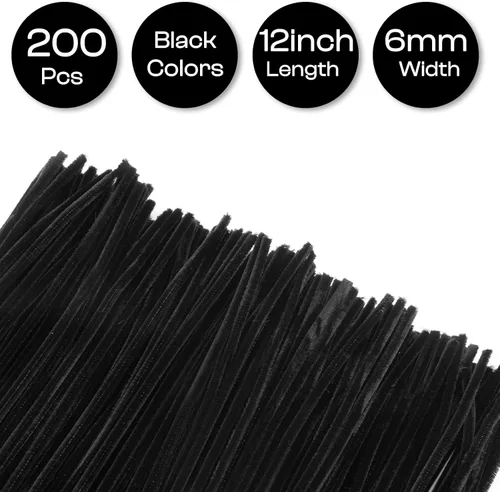 Miniatura 2 de Caydo 200 piezas de limpiadores de tubos negros de Halloween, varillas de chenilla para manualidades, en masa para niños, arte DIY, manualidades