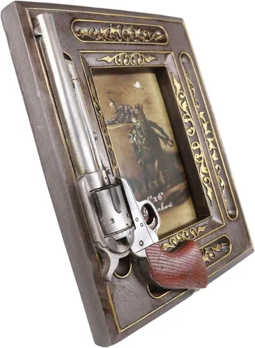Miniatura 5 de Ebros Gift Rústica pistola del oeste salvaje oeste con volutas florales doradas, madera sintética, marco de fotos de 4 x 6 pulgadas, marco de fotos
