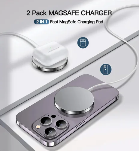 Miniatura 5 de Cargador Inalámbrico Magnético de 15W Cargador Rápido MagSafe para Celular iPhone 17 Pro Max/17 Pro/17 Air/17/16/15/14/13/12 Series Paquete de 2