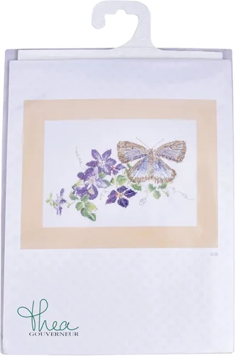 Miniatura 5 de Thea Gouverneur - Kit de punto de cruz con diseño de mariposa-clemátide - Aida - 18 unidades - Kit de bordado para adultos - Hilos de bordado DMC
