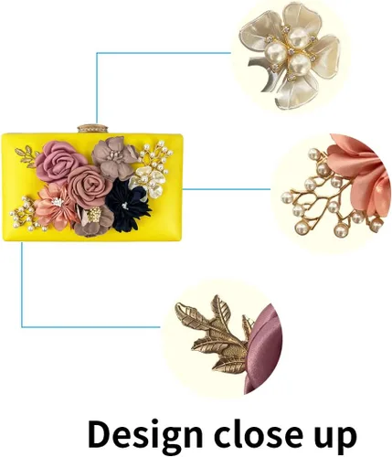 Miniatura 5 de Shiiriin Bolso de mano floral 3D para mujer Hecho a mano con perla Boda nupcial, fiesta de noche diurna