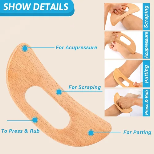 Miniatura 2 de Body Gua Sha Tool Masajeador de drenaje linfático de madera, herramienta de masaje Gua Sha, herramienta de masaje para raspar muscular, tablero