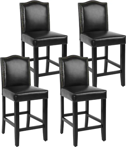 Miniatura 16 de LSSPAID Juego de 2 taburetes de bar, de 28.5 pulgadas, modernos tapizados de tela, taburetes de bar con respaldo de cabeza de clavo y patas de Beige