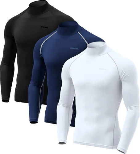 TSLA - Paquete de 1 o 3 camisetas de compresión para hombre de manga larga con SPF 50+, camiseta de entrenamiento, deportiva, de protección, para