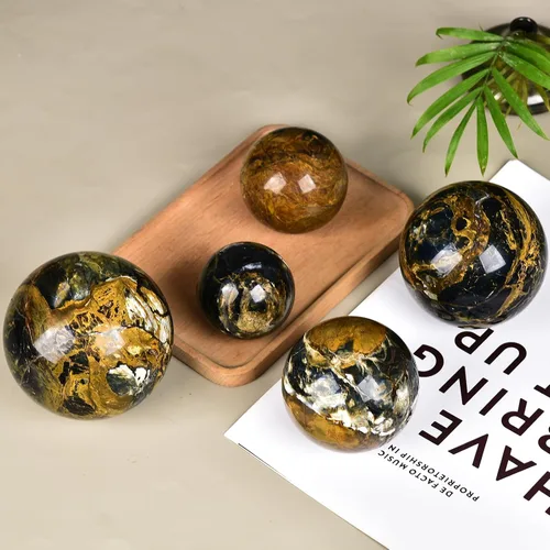 Miniatura 6 de JIC Gem Esfera de cristal de cuarzo Pietersite, bola de cristal decorativa azules y marrones dorados para meditación, decoraciones de mesa