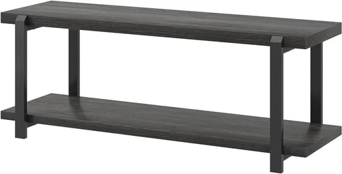 Miniatura 9 de FOLUBAN Banco de almacenamiento de zapatos de 47 pulgadas, banco de entrada de madera rústica y metal para pasillo, puerta delantera, zapatero