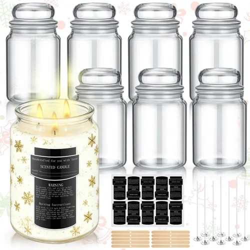 Ziliny Paquete de 6 tarros de vela de vidrio de 25 onzas con tapas herméticas, recipientes grandes y gruesos para velas transparentes con 10