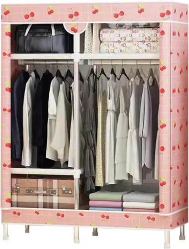 Miniatura 12 de large closets Wardrobe Closet with Pattern Cloth Cover Wardrobe Closet Steel Rack Closet for Clothes Saves Space Portable Storage Closet Space-saving