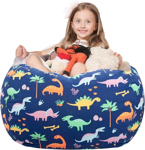 Miniatura 32 de WEKAPO Puf de almacenamiento de animales de peluche para niños, puf con cremallera rellenable para organizar juguetes de peluche, lona de algodón