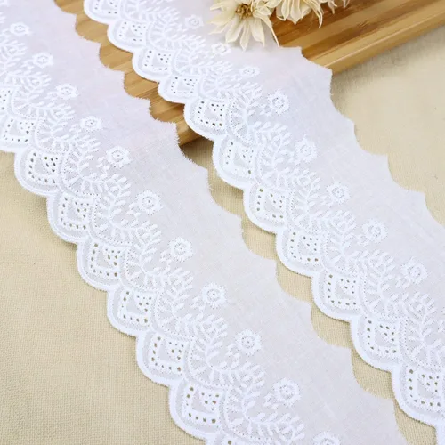Miniatura 11 de Cinta de encaje con ojales blancos de 7 yardas, cinta de encaje floral para manualidades, ropa, bolsa, decoración de almohadas (1.3 pulgadas)