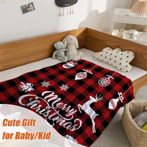 Miniatura 5 de YeeJu Manta de Navidad para Bebé Decorativa Roja a Cuadros Manta Navideña para Niños Pequeños Manta para Envolver Mascotas Cuna Suave Ligera