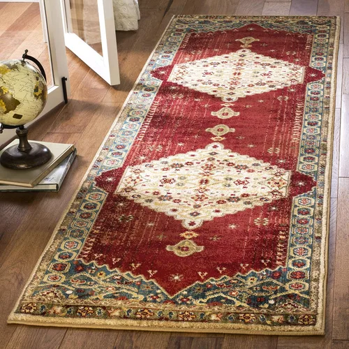 Miniatura 12 de SAFAVIEH Kashan Collection - Alfombra de pasillo, 2 pies 6 pulgadas x 8 pies, azul y rojo, diseño oriental tradicional, no desprende pelusa