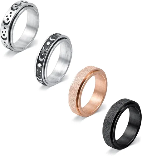 Miniatura 5 de MODRSA Anillos Fidget para Mujeres Anillo Spinner Anillo Giratorio Anillo de Plata Figet Ring Anillo Fidget Spinner para Hombres Anillos Talla 6 7 8