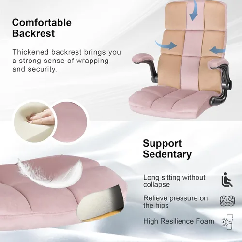 Miniatura 4 de Sillas de oficina de terciopelo con reposabrazos abatibles, silla de escritorio cómoda de tela para oficina en casa con ruedas, sillas ergonómicas