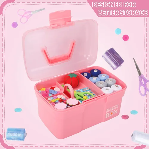 Miniatura 6 de TERGOO Caja organizadora multiusos de 11 pulgadas con bandeja extraíble, organizador portátil de manualidades pequeño con asa, caja de herramientas