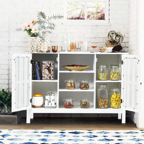 Miniatura 8 de Tangkula - Soporte de TV blanco, centro de entretenimiento moderno alto para televisores de hasta 50", consola multimedia con 2 gabinetes