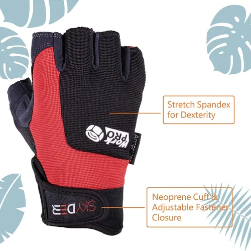 Miniatura 2 de SKYDEER Guantes de trabajo sin dedos – Guantes de gimnasio de cuero sintético de alto rendimiento, resistentes al agua, agarre antideslizante