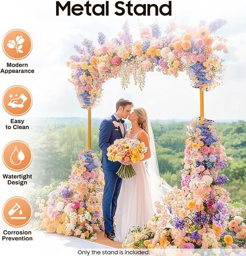 Miniatura 2 de Soporte de telón de fondo cuadrado de 6.5 x 4.9 pies, soporte de arco de globo dorado, soporte de arco de boda con bases de metal para jardín, arco