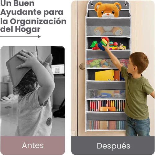 Miniatura 3 de Organizador sobre la puerta con 4 bolsillos laterales de malla, capacidad de peso de 44 libras para colgar detrás de la puerta, almacenamiento Gris