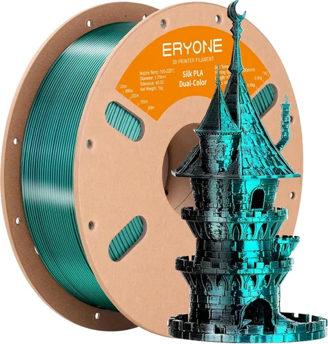 Miniatura 66 de ERYONE Filamento de ácido poliláctico (PLA) de seda bicolor para impresora 3D, de 1.75 mm +/- 0.03 mm, carrete de cartón de 1 kg (2.2 libras)