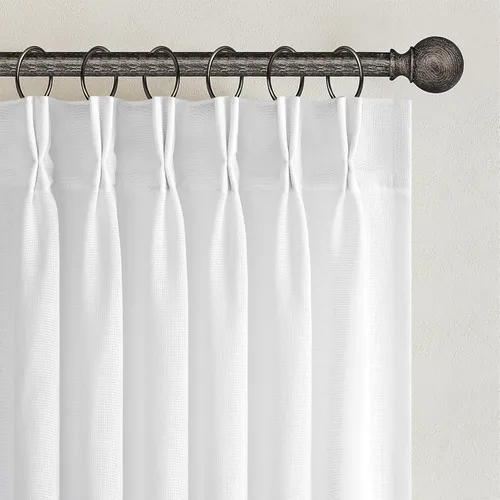 Topfinel 2 paneles de cortinas plisadas de lino beige y blanco de 63 pulgadas de largo, para dormitorio y sala de estar, cortinas semitransparentes