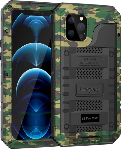 Miniatura 18 de Beasyjoy Funda impermeable para iPhone 12 Pro Max, cubierta protectora de cuerpo completo con protector de pantalla incorporado, resistente a Negro