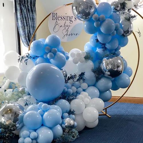 Miniatura 3 de Jobkoo Kit de arco de globos azul y blanco, guirnalda de globos de aluminio plateado 4D, globos de látex azul claro y plateado, globos de látex