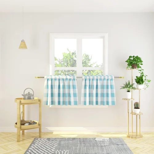 Miniatura 262 de Cenefas de cortina para ventana de 16 pulgadas de largo, 2 paneles de cuadros búfalo, cortinas pequeñas con bolsillo para barra, estilo clásico