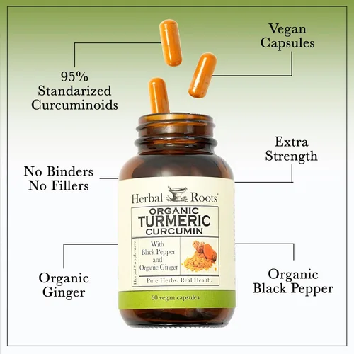 Miniatura 4 de Herbal Roots Cápsulas de curcumina de cúrcuma, extra fuerte, 1300 mg, hechas con raíz de cúrcuma orgánica, 95% curcuminoides, mejor absorción