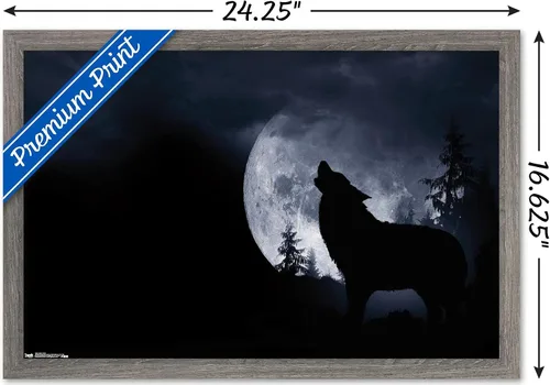 Miniatura 3 de Trends International Póster de pared de lobo - aullido, 14.725 x 22.375 pulgadas, versión enmarcada de madera de granero