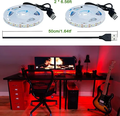 Miniatura 7 de Tira de luz LED roja USB 620-625nm 5V alimentada por USB, 13.12 pies/4M, 240 LED, flexible, SMD2835, de alto brillo, sin impermeabilidad, IP20