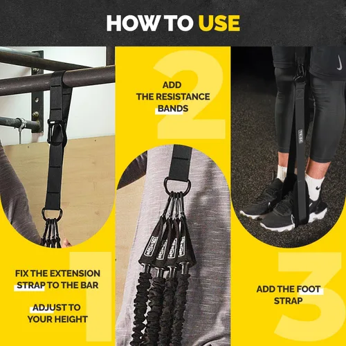 Miniatura 7 de Pull Up Assistance Bands - 4 Heavy Duty Pull Up Bands with Adjustable Strap and Foot Rest - Stackable Pull Up Assist Band Set for Pull Up Bar