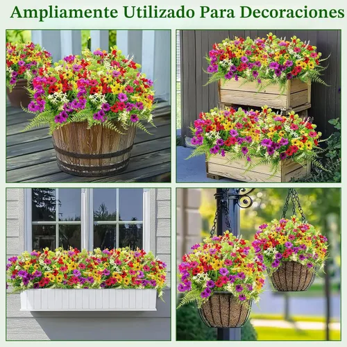 Miniatura 8 de 24 paquetes de 8 estilos de flores artificiales para exteriores, resistentes a los rayos UV, flores falsas de plástico sintético, coloridas