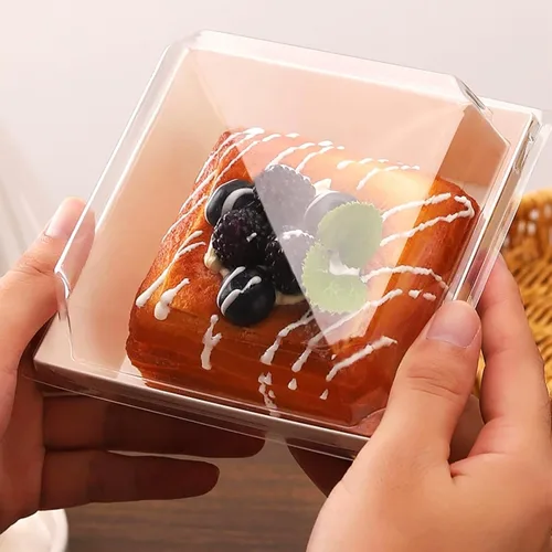 Miniatura 3 de Paquete de 100 cajas de charcutería con tapas transparentes, recipientes desechables para postres de panadería, cajas para llevar con cordel