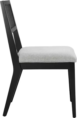 Miniatura 7 de Modway Nimba - Juego de 2 sillas de comedor de madera en tejido jaspeado, color gris claro, sillas de cocina tapizadas con respaldo de ratán Tejido