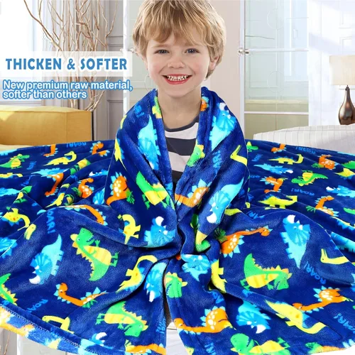 Miniatura 5 de Mantas de forro polar cálidas y suaves para niños pequeños con estampado de patrón de dinosaurio - Manta tipo throw acogedora de franela de felpa