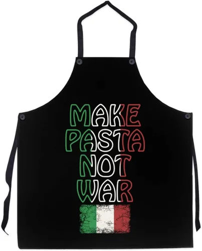 P.S. I Love Italy Delantal Make Pasta Not War - Delantales con peto geniales y lindos con temática italiana para hombres y mujeres, Negro -