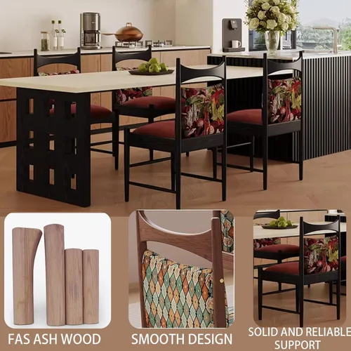 Miniatura 5 de Sillas de comedor tapizadas de madera maciza, juego de sillas de comedor de tela bordada con respaldo curvo, sillas laterales decorativas para sala