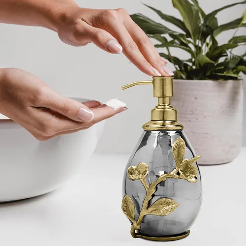 Miniatura 5 de Decozen Dispensador de jabón – Latón y vidrio acabado dorado recargable jabón líquido y loción, dispensador de bomba de jabón para decoración